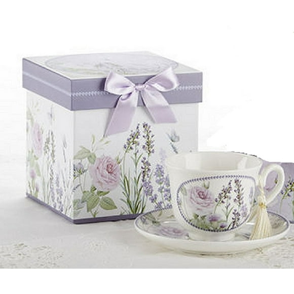Delton Products Feather & Floral 3.5 inches Porcelain Cup/Saucer in Gift Box Drinkware 